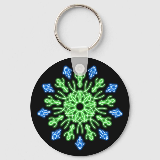 Porte-clés Fleur de néon vert et bleu (Recto)
