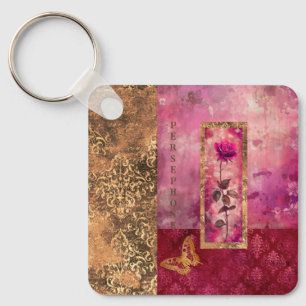 Porte-clés Fleur de style rose rose chaud