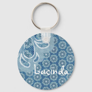 Porte-clés Fleur & denim faded aqua nom porte - clé