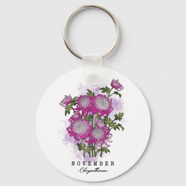 Porte-clés Fleur du mois de naissance Né en novembre Chrysant (Recto)