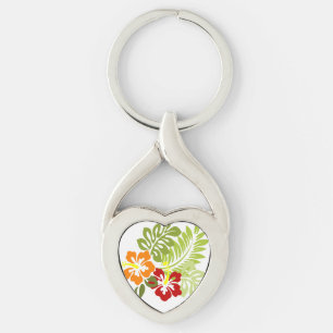 Porte-clés Fleur Feuilles tropicaux Hibiscus Hawaii Rouge Ora