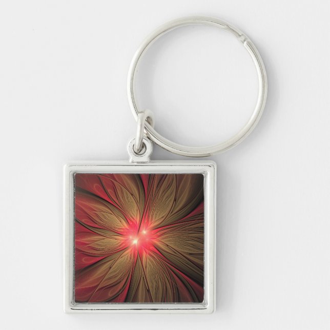 Porte-clés Fleur fractale de fansy rouge (Devant)