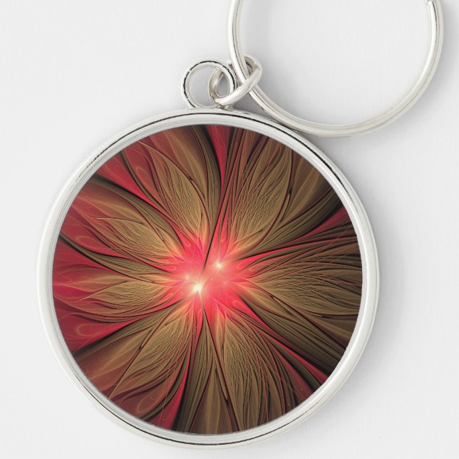 Porte-clés Fleur fractale de fansy rouge (Devant)
