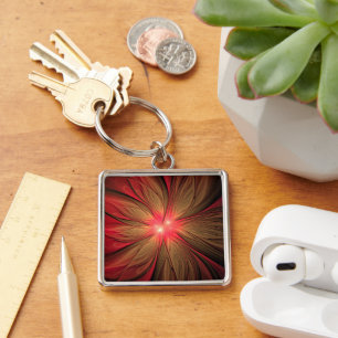 Porte-clés Fleur fractale de fansy rouge
