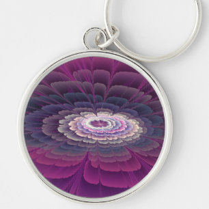Porte-clés Fleur frappante abstraite fractale couleur rose