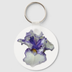 Porte-clés Fleur Iris à fond bleu et blanc