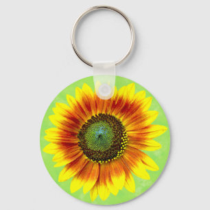 Porte-clés Fleur jaune de tournesol et verte florale