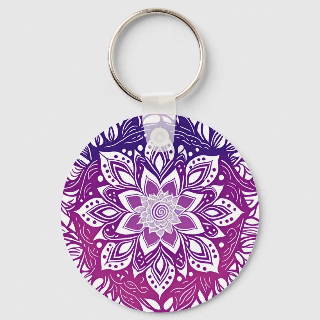 Porte-clés Fleur Mandala violette (Recto)