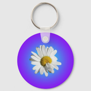 Porte-clés Fleur marguerite blanche Flore pourpre Bleu Dégrad
