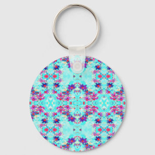 Porte-clés Fleur mignonne violette Motif sur Aqua Blue