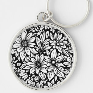 porte-clés fleur noir et blanc