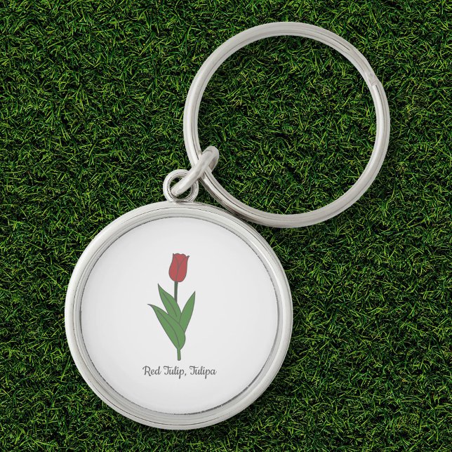 Porte-clés Fleur pastel de Tulipe rouge botanique (Botanical Red Tulip Flower Keychain)