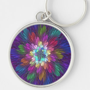 Porte-clés Fleur psychédélique colorée Art fractal Abstrait