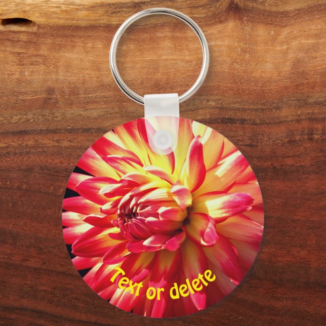 Porte-clés Fleur Rouge Dahlia Vibrant Personnalisée (Recto)
