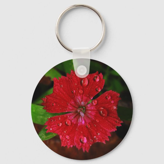 Porte-clés Fleur Rouge Dianthus Grattant Avec Raindrops Photo (Recto)