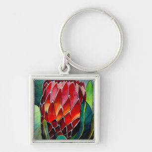 Porte-clés Fleur rouge Protea art original aquarelle