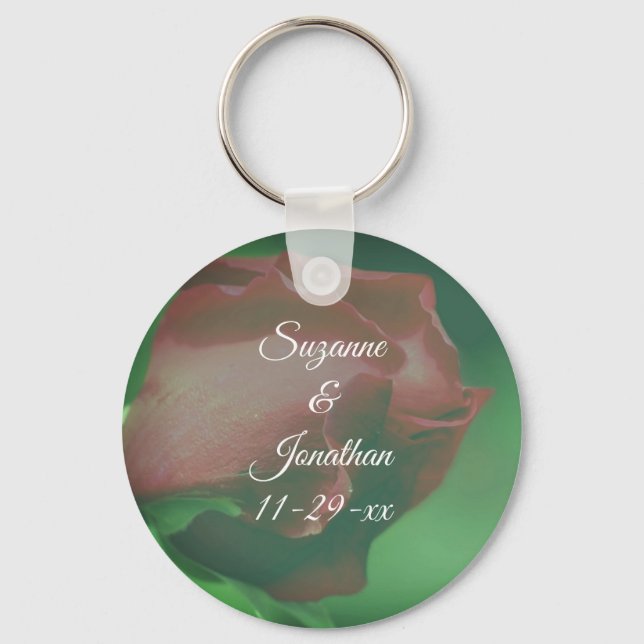 Porte-clés Fleur rouge Rosebud Mariage personnalisé (Recto)