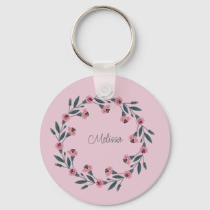 Porte-clés Fleur sauvage Rose d'aquarelle rose fleuri