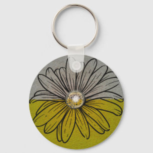 Porte-clés Fleur verte et grise à deux tons