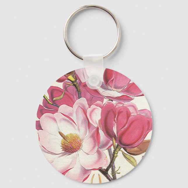 Porte-clés Fleur vintage de Magnolia Arbre, Fleurs Roses Du J (Recto)