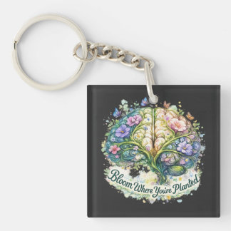 Porte-clés Fleurissez là où vous êtes planté Brain floral aqu