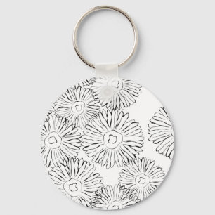 Porte-clés Fleurs abstraites de printemps noir et blanc