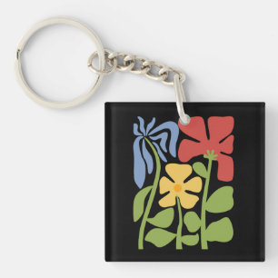 Porte-clés Fleurs Abstraites Modernes Vertes et Orange