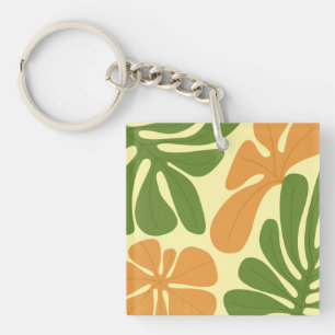 Porte-clés Fleurs Abstraites Modernes Vertes et Orange
