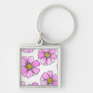 Porte-clés Fleurs aquarelles roses et fantaisie