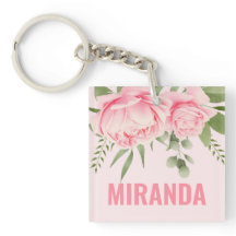 Porte-clés fleurs aquarelles roses tendance