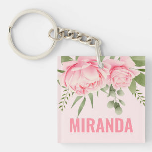 Porte-clés fleurs aquarelles roses tendance