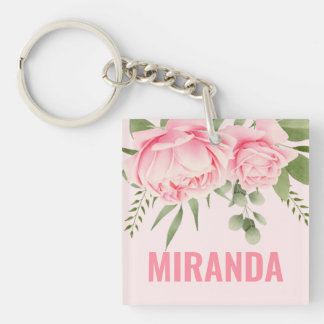Porte-clés fleurs aquarelles roses tendance