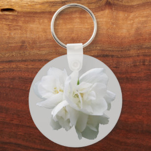 Porte-clés Fleurs blanches sur Arrière - plan gris clair