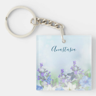Porte-clés Fleurs bleues modernes