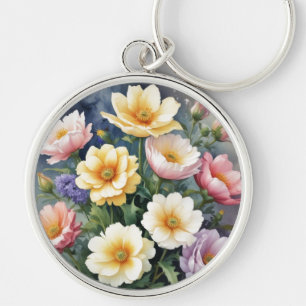Porte-clés Fleurs colorées Elégante peinture aquarelle