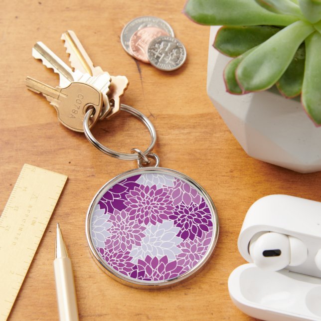 Porte-clés Fleurs Dahlia, Motif De Fleurs, Dahlia Violet (Bureau)