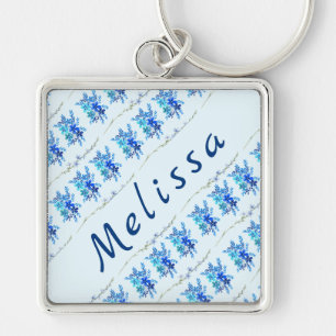 Porte-clés Fleurs d'aquarelle bleu botanique tendance