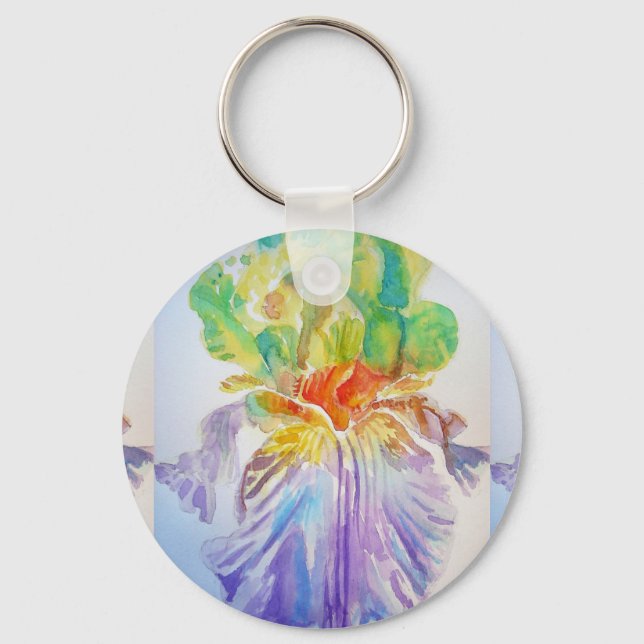 Porte-clés Fleurs d'aquarelle violet Iris fleuris floral Key  (Recto)