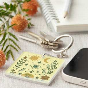 Porte-clés Fleurs d'art populaire et nom personnalisé du troi