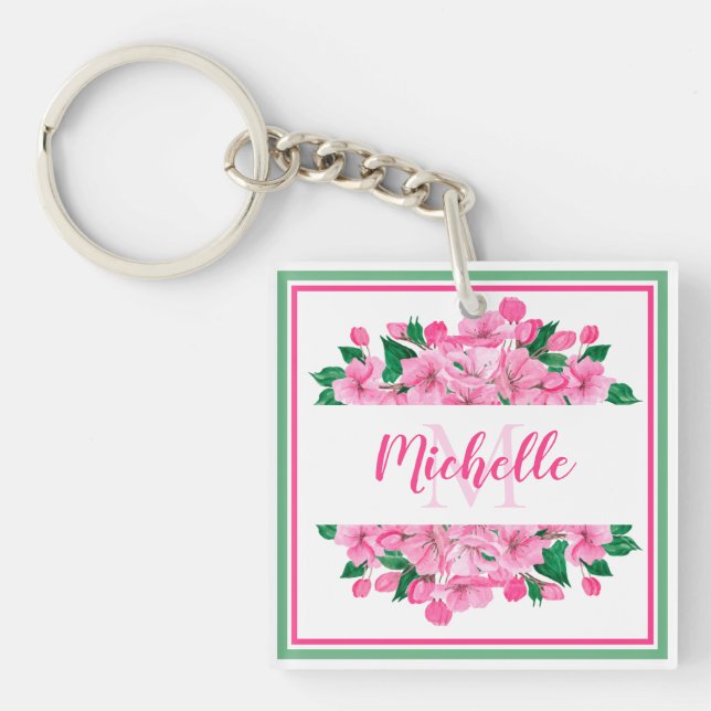 Porte-clés Fleurs de bois de chien rose - Personnalisé (Devant)