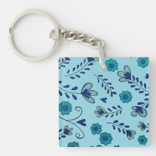 Porte-clés Fleurs de chinoiserie bleues