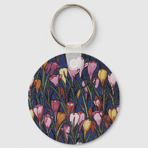 Porte-clés Fleurs de crocus vintage dans un jardin, motif flo