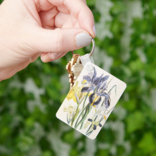 Porte-clés Fleurs de jardin vintage botanique florale, iris