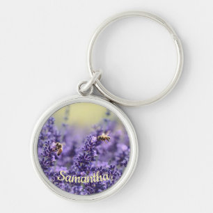Porte-clés Fleurs de lavande mignonnes abeilles avec nom