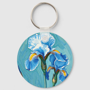 Porte-clés Fleurs de l'iris bleu motif artistique