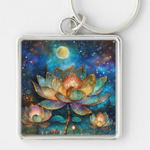 Porte-clés Fleurs de lotus en verre coloré au clair de lune