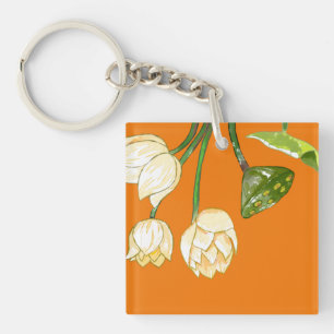 Porte-clés Fleurs de Lotus Jaunes Orange & Pods de Lotus Keyc