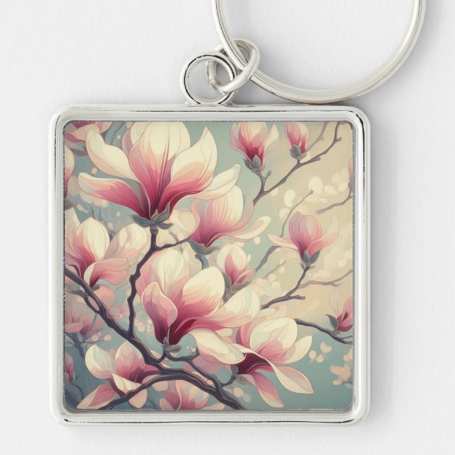 Porte-clés Fleurs de Magnolia Art Déco (Devant)