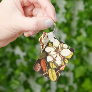 Porte-clés Fleurs de magnolia vintage avec graines