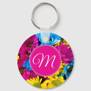 Porte-clés Fleurs de monogrammes aux couleurs fluorescentes